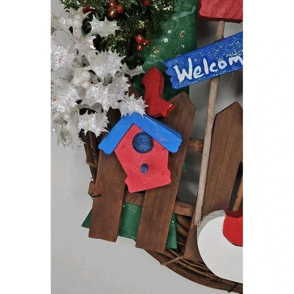 Santa Twine Vtg Christmas Wreath Retro Garden Wooden Attach Pcs 14 Inch Y2k Mist